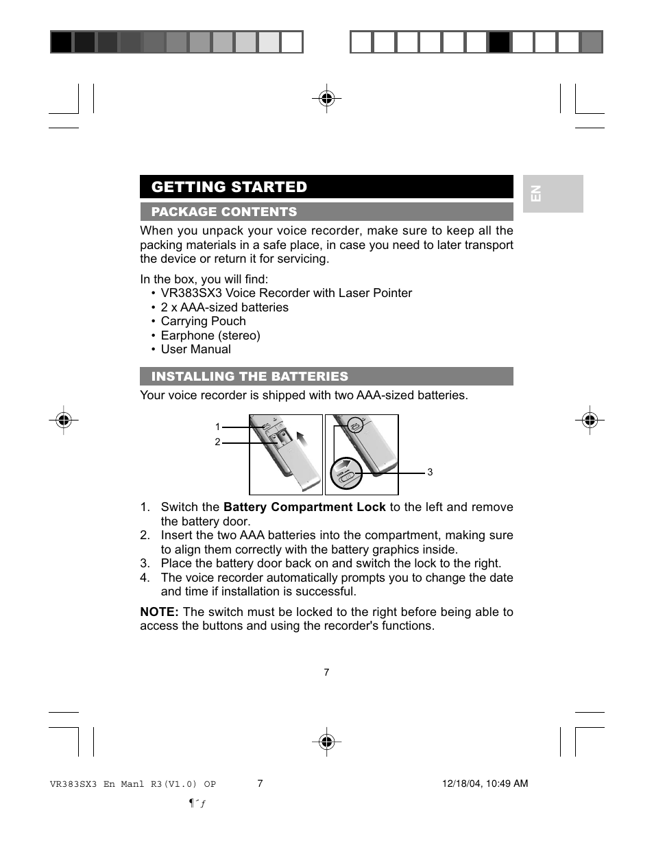 Getting started | Oregon VR383SX3 User Manual | Page 10 / 28