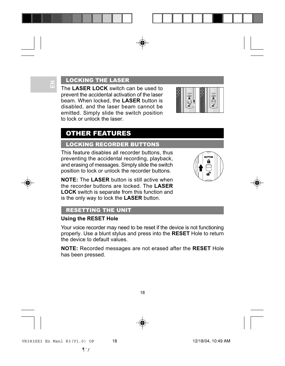 Other features | Oregon VR383SX3 User Manual | Page 21 / 28