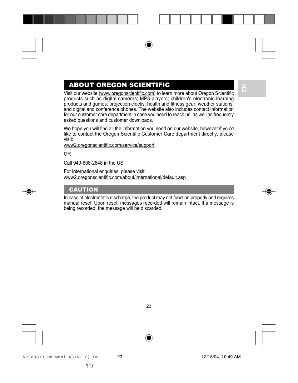 About oregon scientific | Oregon VR383SX3 User Manual | Page 26 / 28