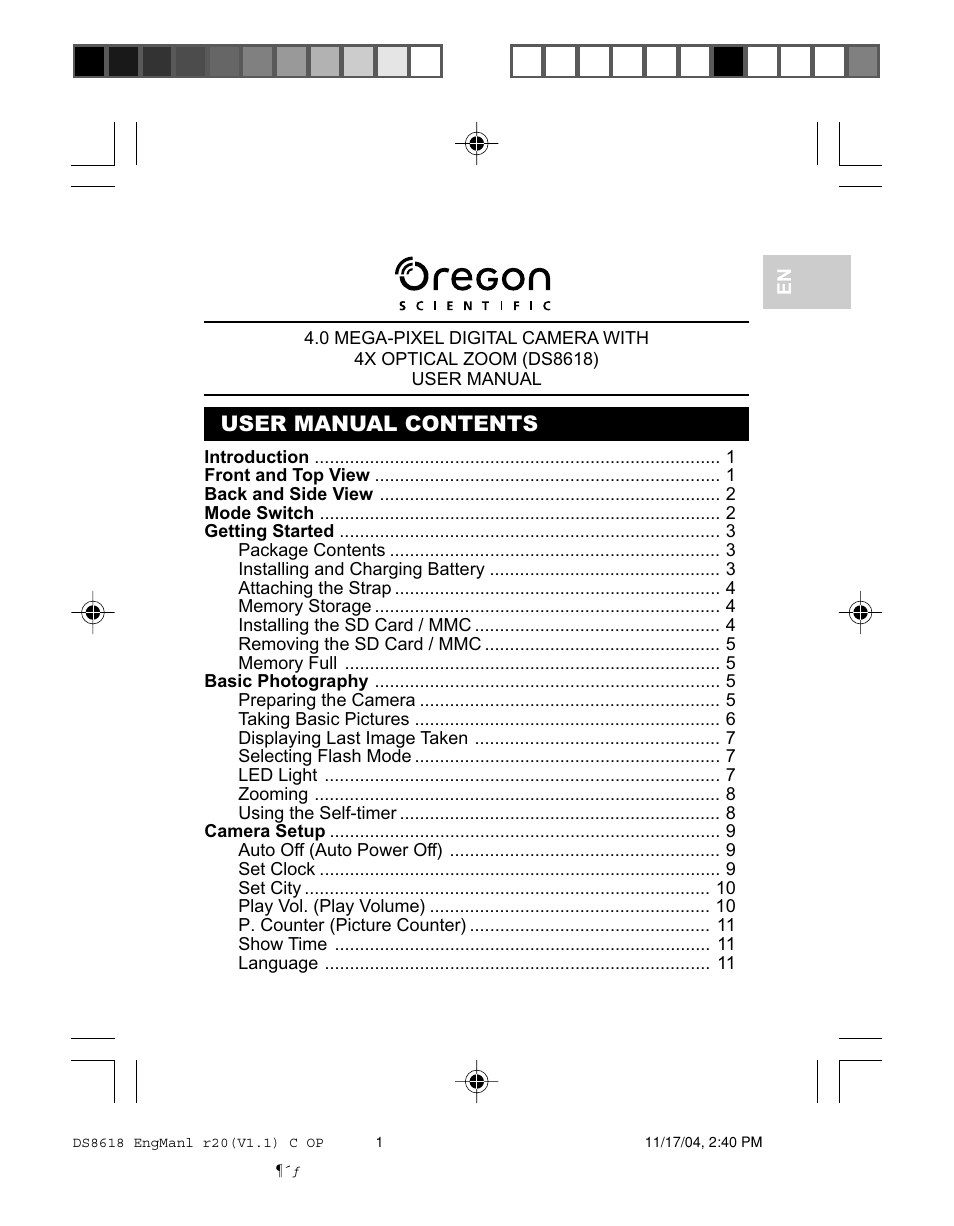 User manual contents | Oregon DS8618 User Manual | Page 2 / 47