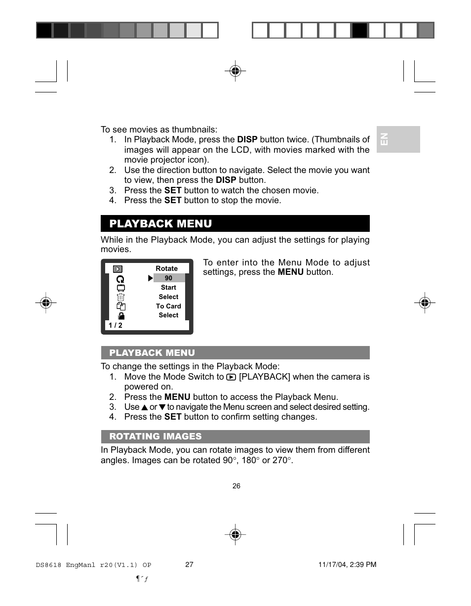 Playback menu | Oregon DS8618 User Manual | Page 30 / 47