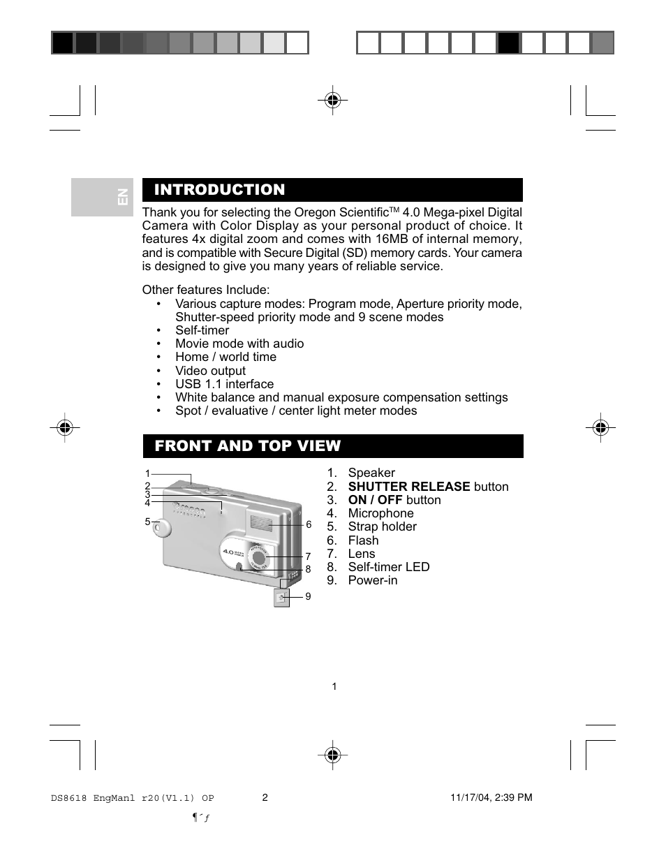 Front and top view introduction | Oregon DS8618 User Manual | Page 5 / 47