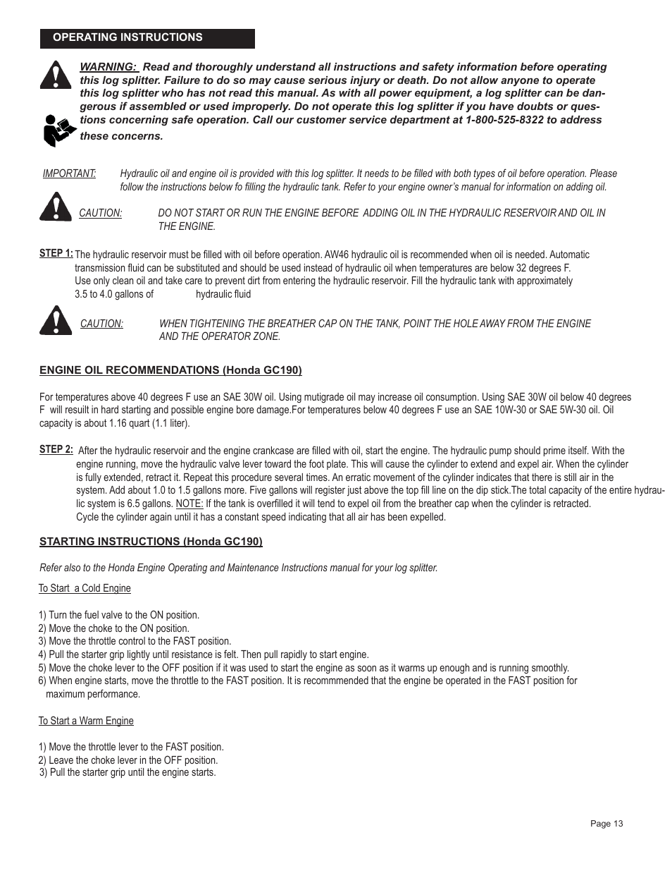 Oregon Vertical/Horizontal 22 Ton Log Splitter S402022H0/S402022K0 User Manual | Page 15 / 20
