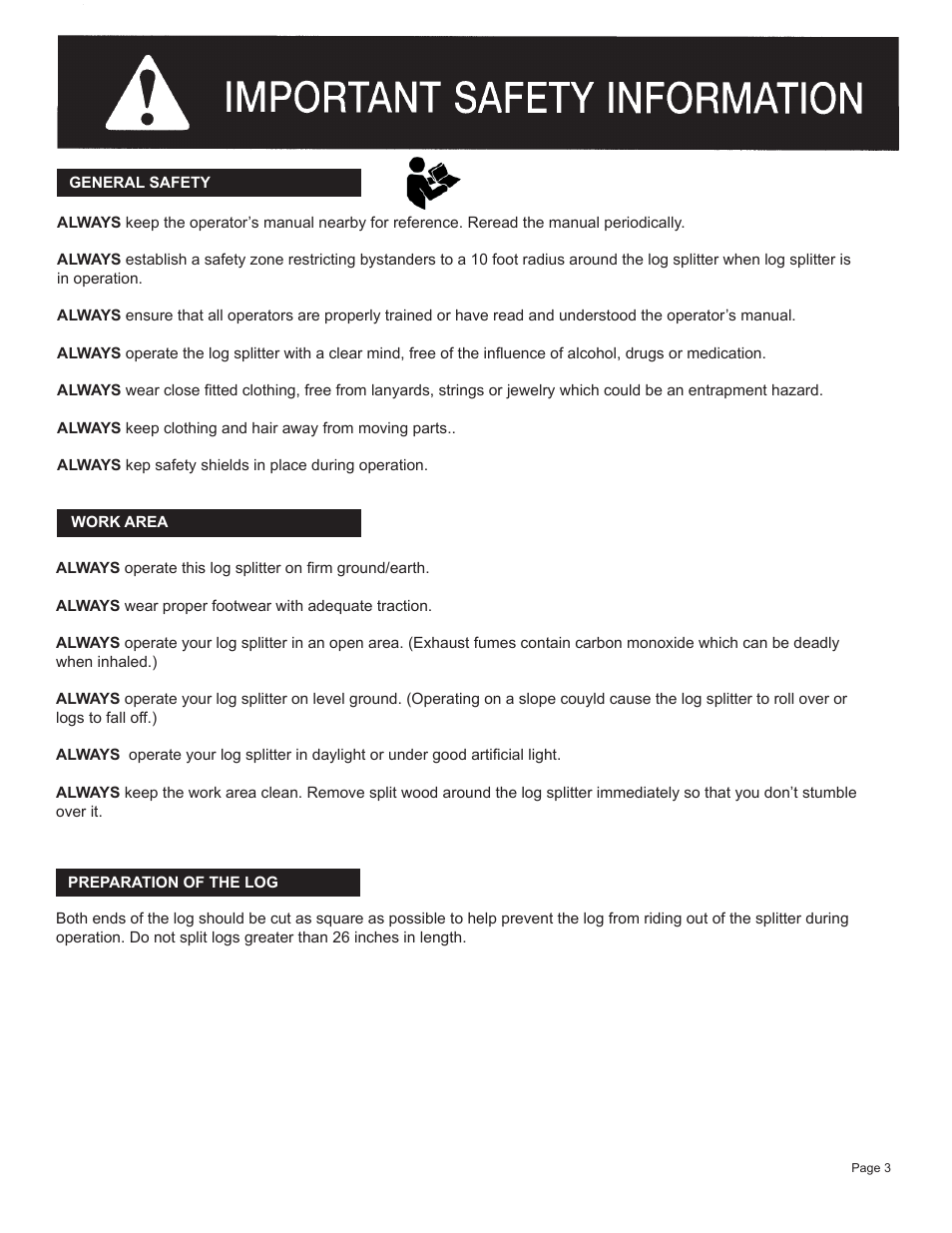 Oregon Vertical/Horizontal 22 Ton Log Splitter S402022H0/S402022K0 User Manual | Page 5 / 20