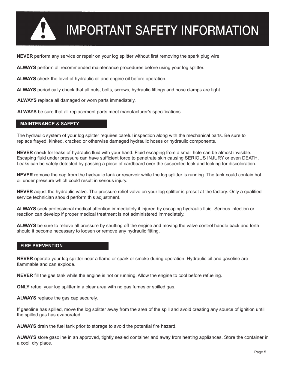 Oregon Vertical/Horizontal 22 Ton Log Splitter S402022H0/S402022K0 User Manual | Page 7 / 20