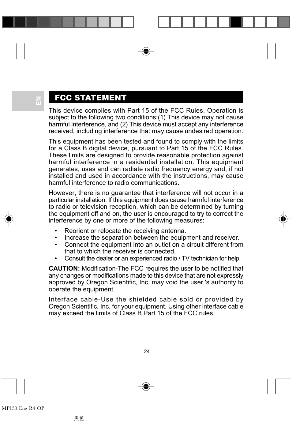 Fcc statement | Oregon MP 130 User Manual | Page 27 / 29