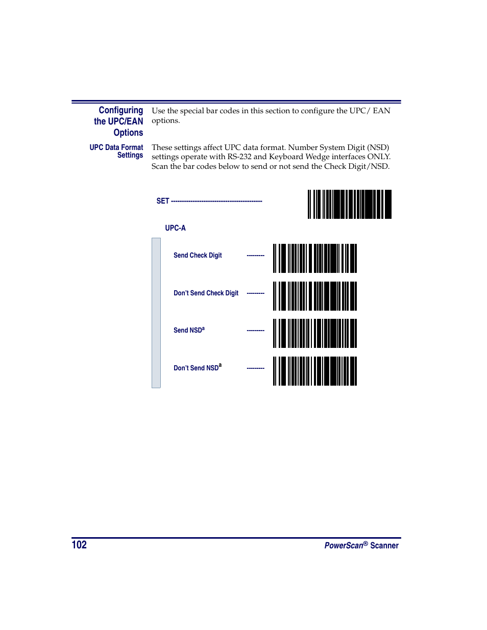 Configuring the upc/ean options | Oregon PowerScan Handheld Laser Scanner User Manual | Page 108 / 156