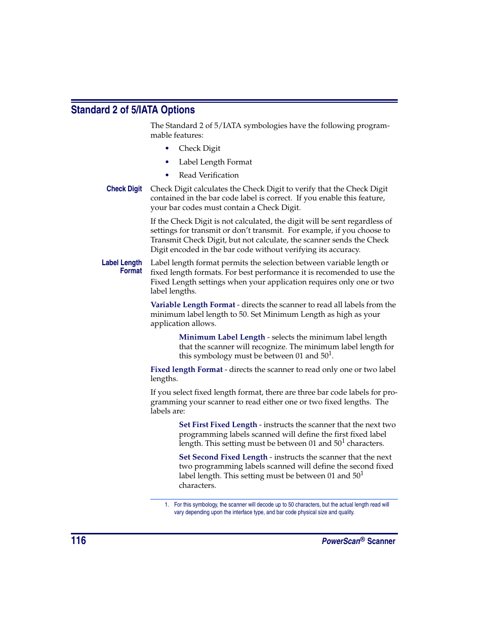 Standard 2 of 5/iata options | Oregon PowerScan Handheld Laser Scanner User Manual | Page 122 / 156