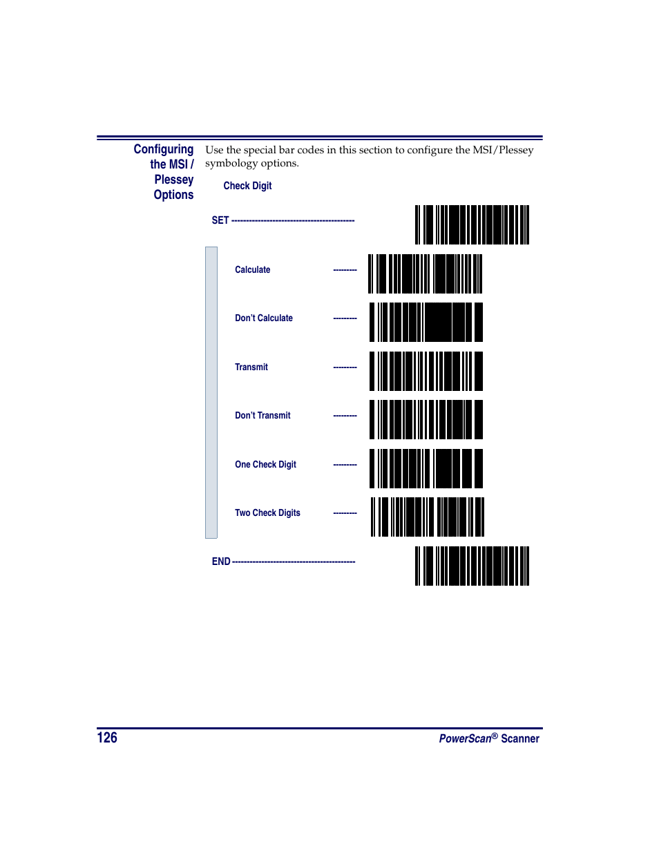 Configuring the msi / plessey options, Configuring the msi /plessey options | Oregon PowerScan Handheld Laser Scanner User Manual | Page 132 / 156