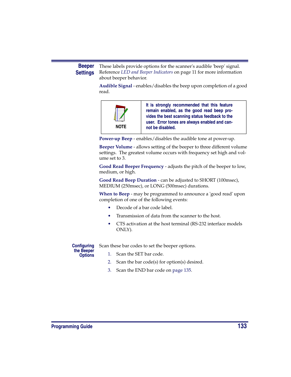 Beeper settings | Oregon PowerScan Handheld Laser Scanner User Manual | Page 139 / 156