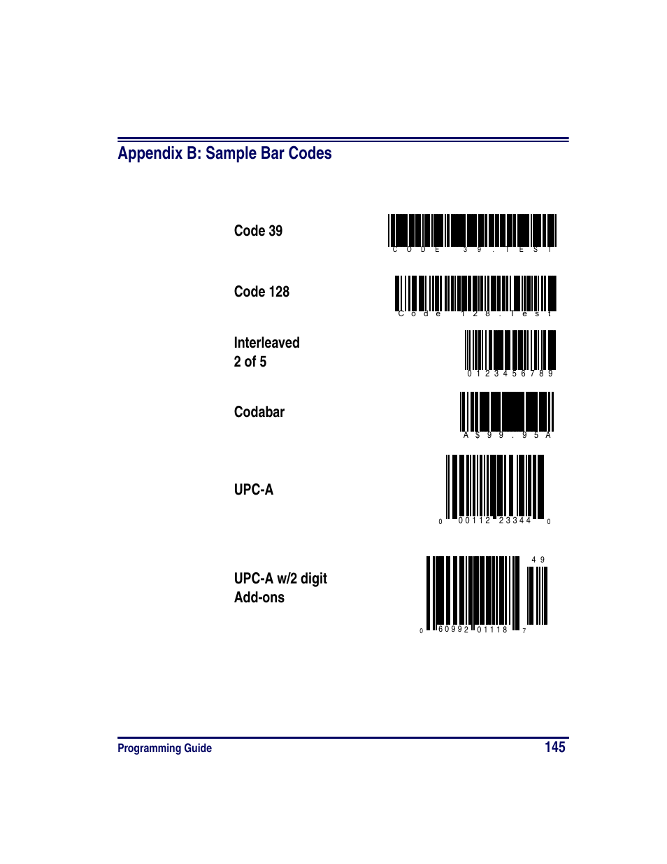 Appendix b: sample bar codes | Oregon PowerScan Handheld Laser Scanner User Manual | Page 151 / 156