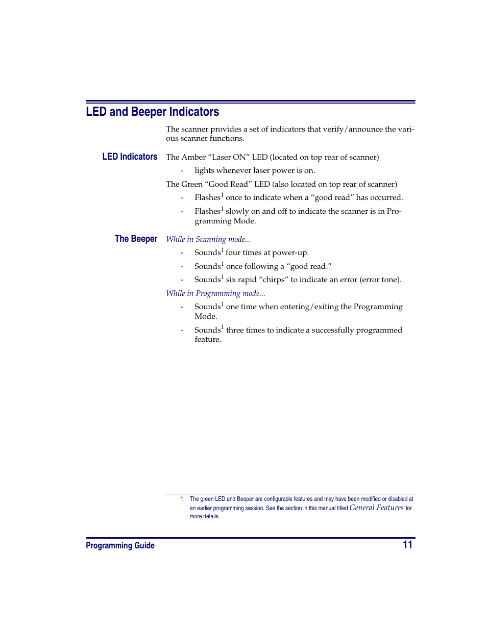 Led and beeper indicators, Led indicators, The beeper | Led indicators the beeper | Oregon PowerScan Handheld Laser Scanner User Manual | Page 17 / 156