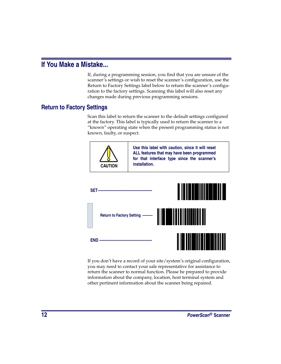 If you make a mistake, Return to factory settings | Oregon PowerScan Handheld Laser Scanner User Manual | Page 18 / 156