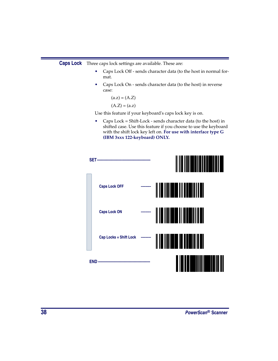 Caps lock | Oregon PowerScan Handheld Laser Scanner User Manual | Page 44 / 156
