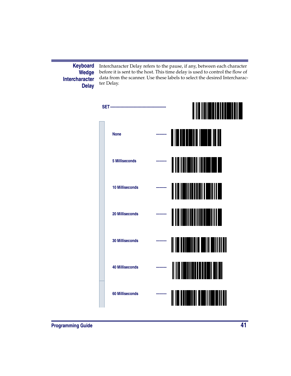 Keyboard wedge intercharacter delay | Oregon PowerScan Handheld Laser Scanner User Manual | Page 47 / 156