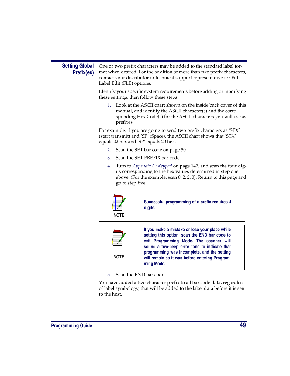 Setting global prefix(es) | Oregon PowerScan Handheld Laser Scanner User Manual | Page 55 / 156