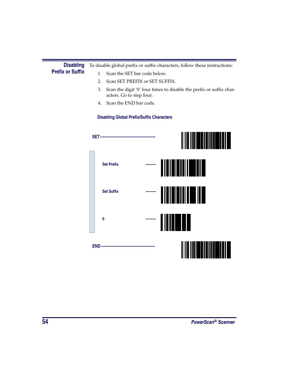 Disabling prefix or suffix | Oregon PowerScan Handheld Laser Scanner User Manual | Page 60 / 156