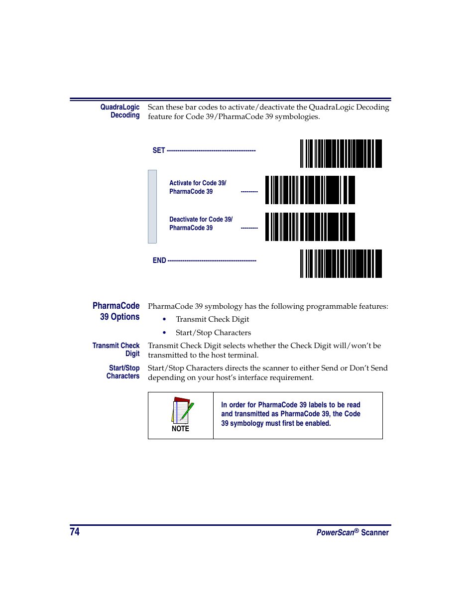 Pharmacode 39 options | Oregon PowerScan Handheld Laser Scanner User Manual | Page 80 / 156