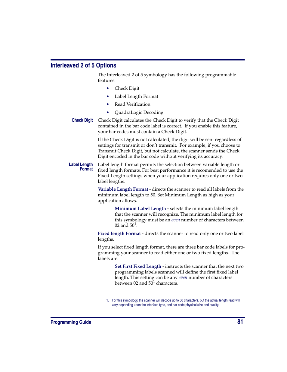 Interleaved 2 of 5 options, 81 interleaved 2 of 5 options | Oregon PowerScan Handheld Laser Scanner User Manual | Page 87 / 156