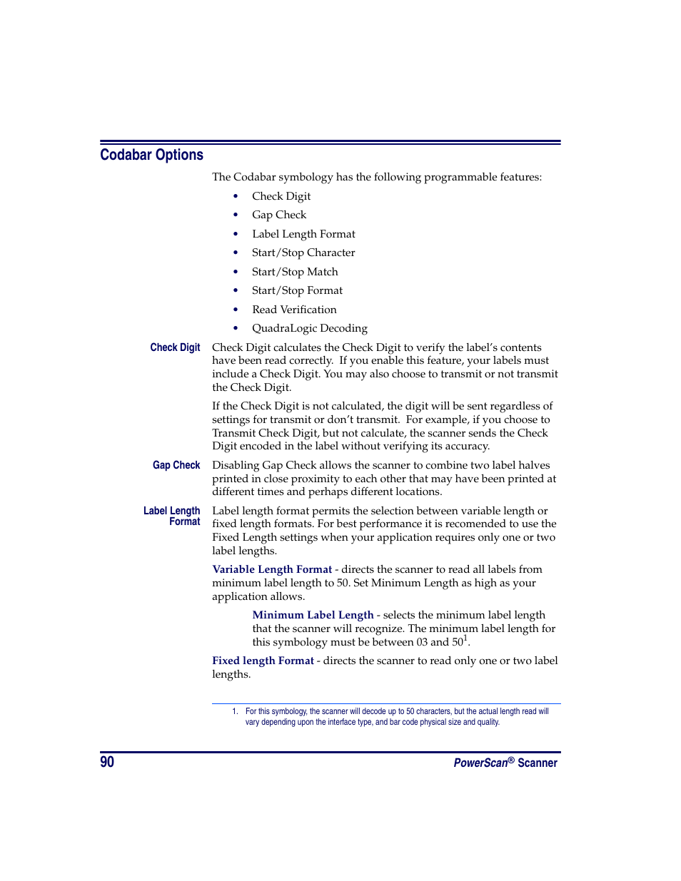 Codabar options | Oregon PowerScan Handheld Laser Scanner User Manual | Page 96 / 156