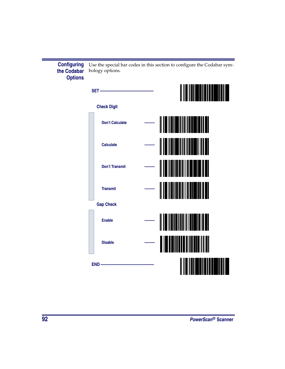 Configuring the codabar options | Oregon PowerScan Handheld Laser Scanner User Manual | Page 98 / 156