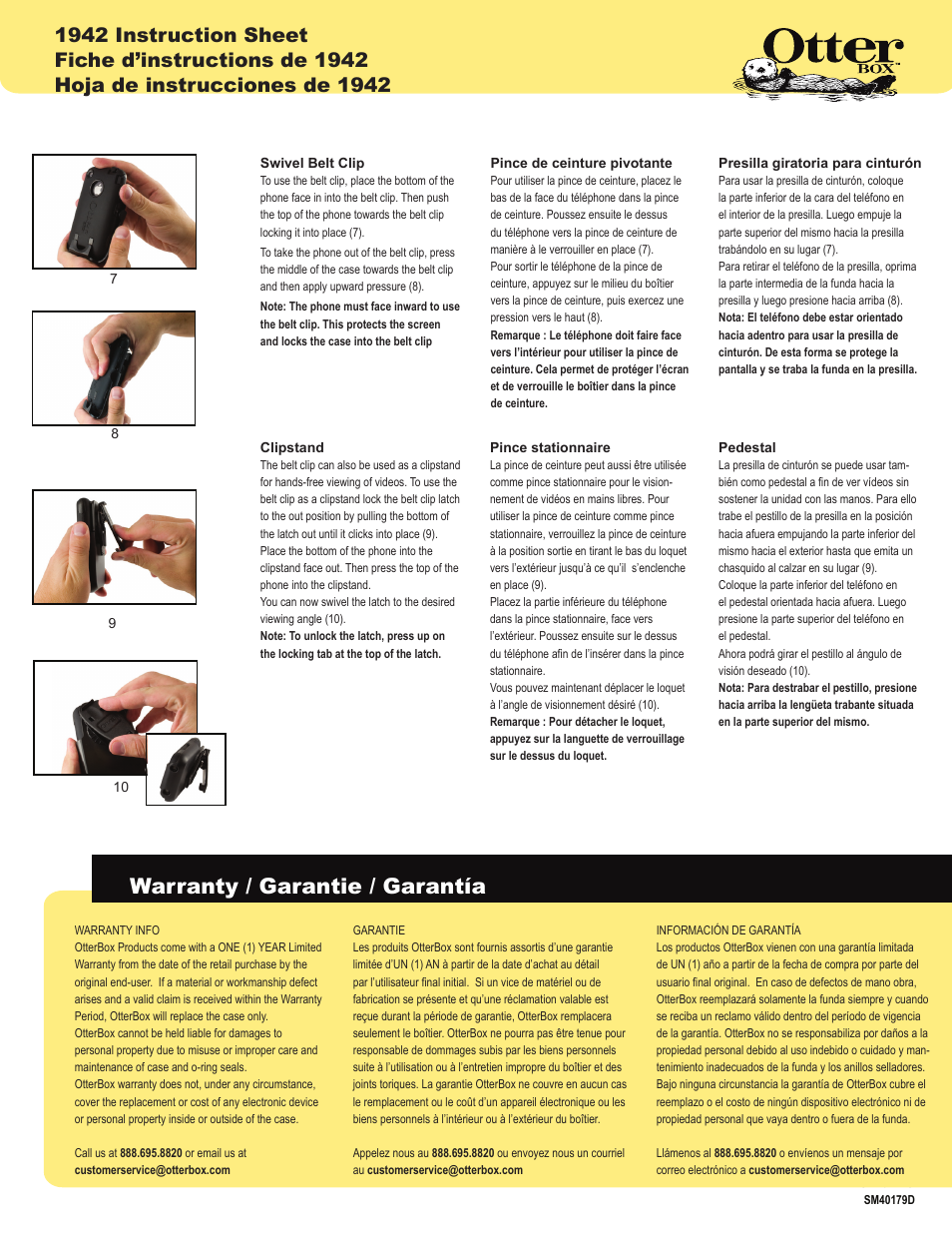 Warranty / garantie / garantía | Otter Products SM40179D User Manual | Page 2 / 2