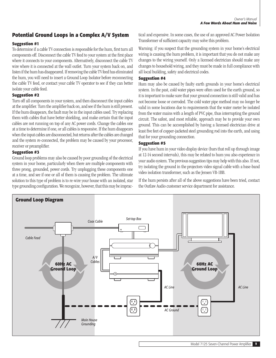 Potential ground loops in a complex a/v system | Outlaw Audio SEVEN-CHANNEL POWER AMPLIFIER VERSION 1.0 7125 User Manual | Page 9 / 12