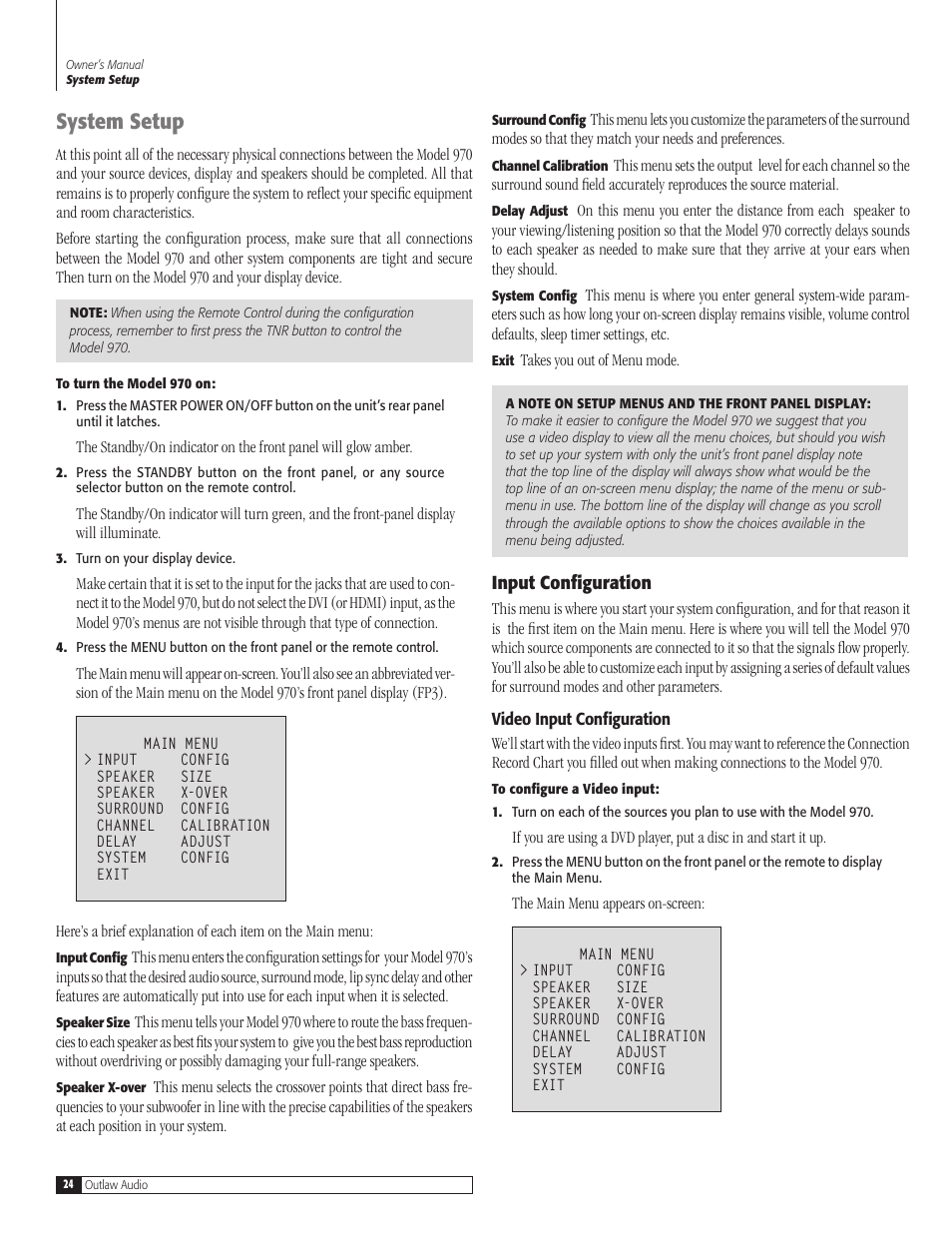 System setup | Outlaw Audio 970 User Manual | Page 24 / 48