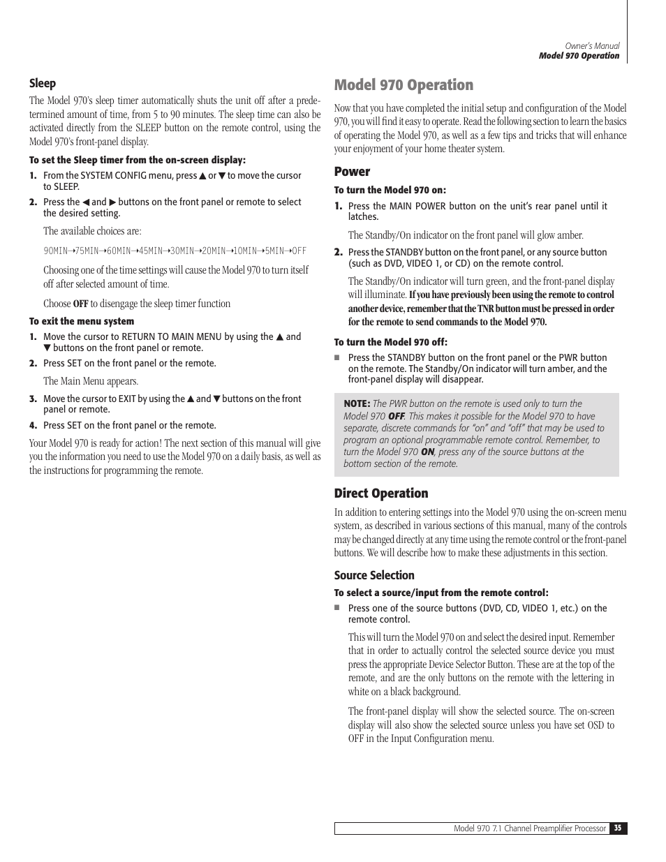 Model 970 operation | Outlaw Audio 970 User Manual | Page 35 / 48