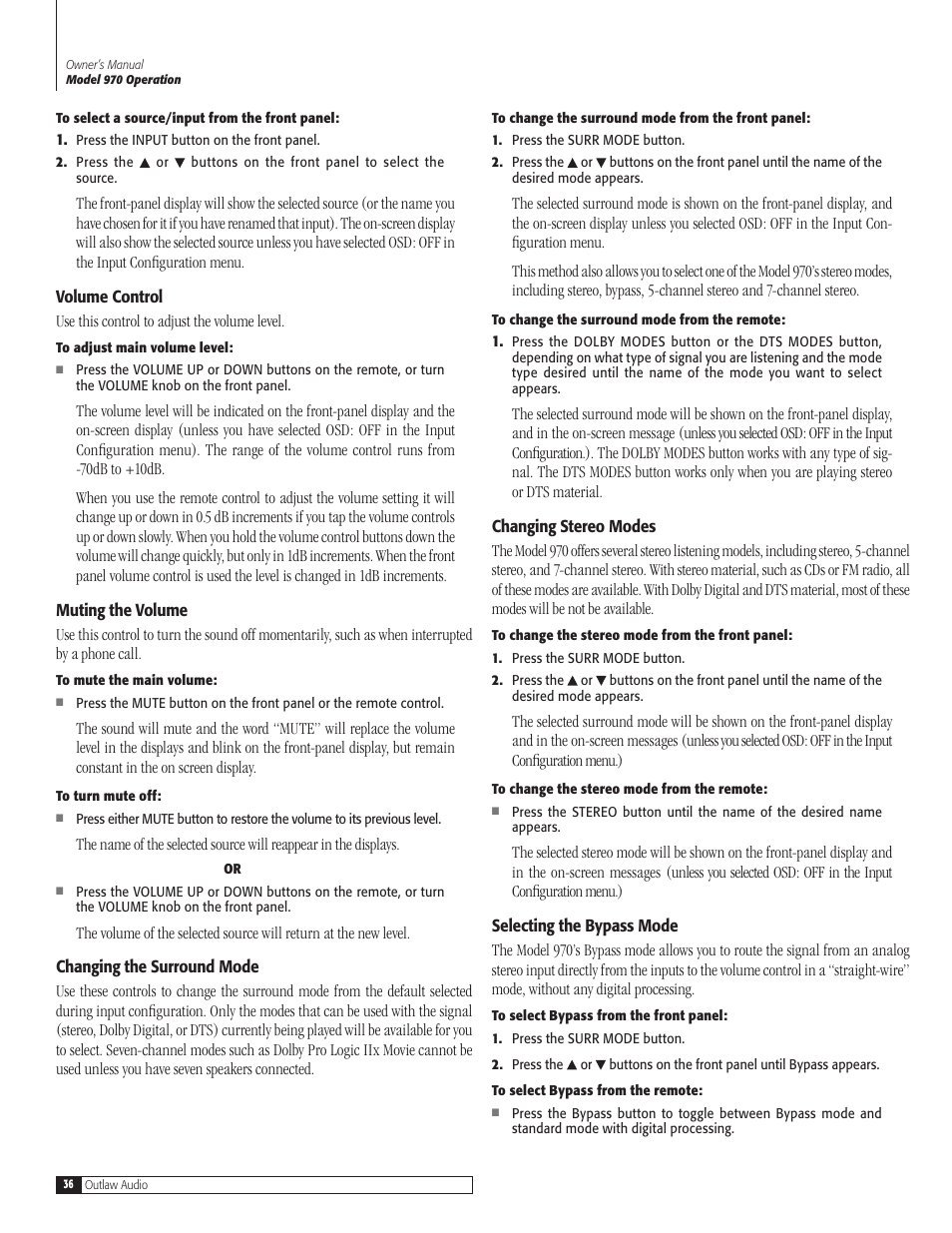 Outlaw Audio 970 User Manual | Page 36 / 48