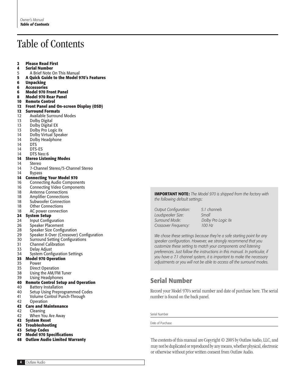 Outlaw Audio 970 User Manual | Page 4 / 48