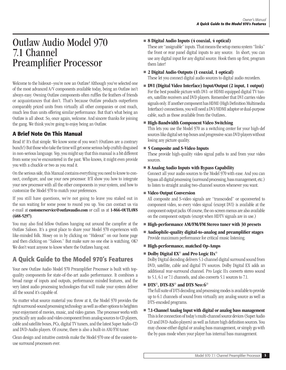 A quick guide to the model 970’s features | Outlaw Audio 970 User Manual | Page 5 / 48