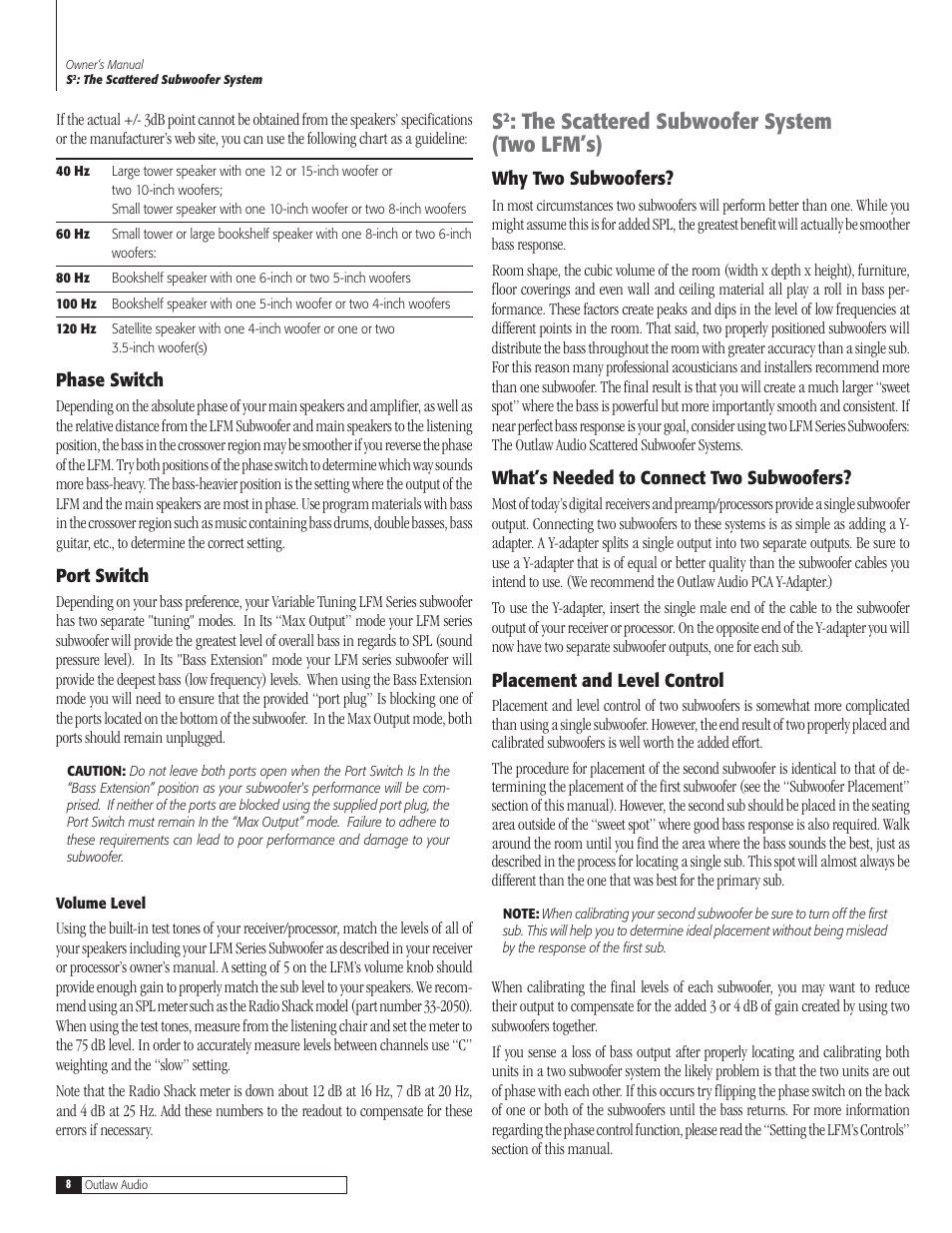 The scattered subwoofer system (two lfm’s) | Outlaw Audio LFM-1Plus User Manual | Page 8 / 12