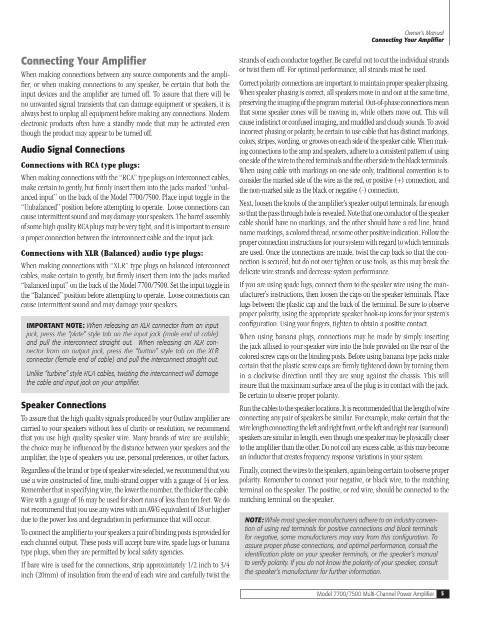 Connecting your amplifier | Outlaw Audio 7700 User Manual | Page 5 / 12