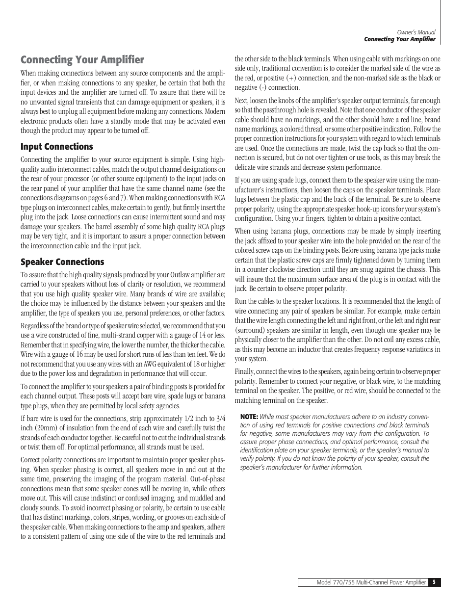 Connecting your amplifier | Outlaw Audio 770 User Manual | Page 5 / 12