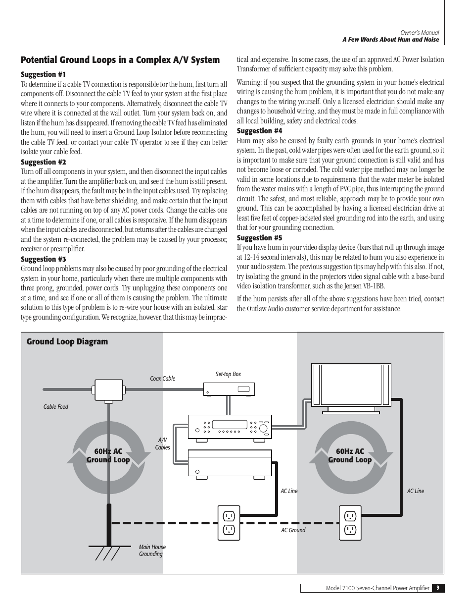 Potential ground loops in a complex a/v system | Outlaw Audio 7100 User Manual | Page 9 / 12