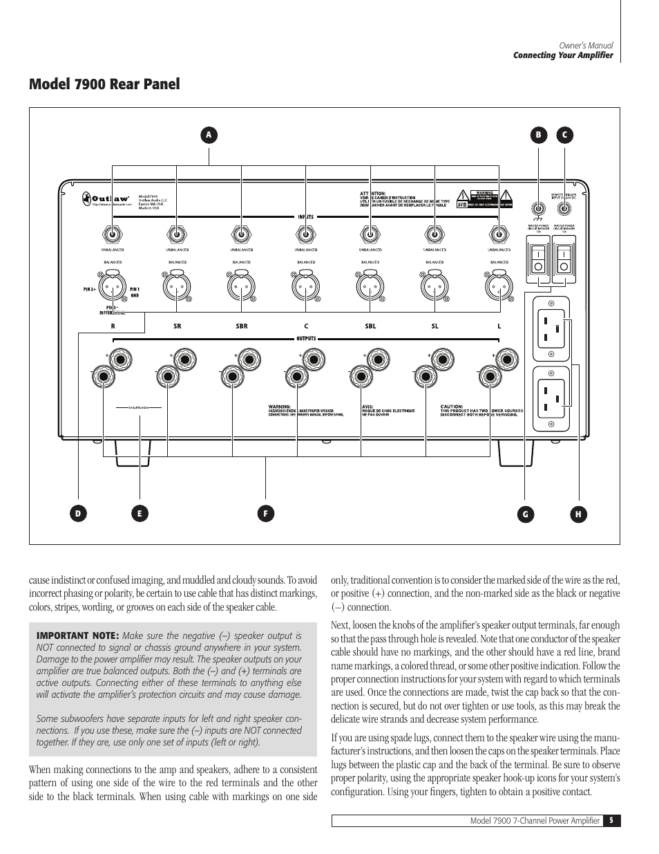 Model 7900 rear panel | Outlaw Audio 7900 User Manual | Page 5 / 12