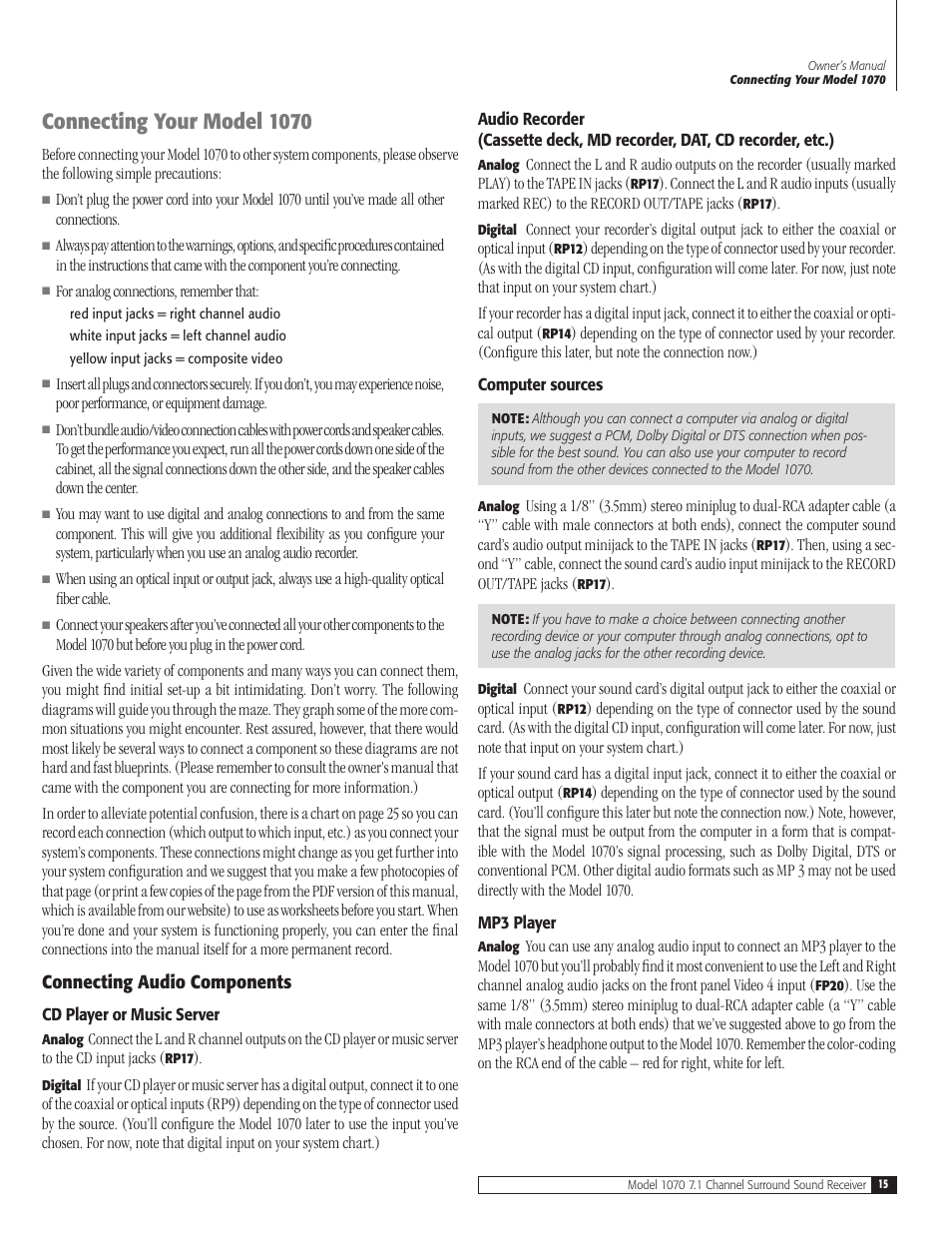 Connecting your model 1070 | Outlaw Audio 1070 User Manual | Page 15 / 52