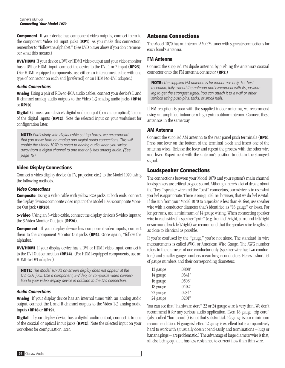 Outlaw Audio 1070 User Manual | Page 20 / 52