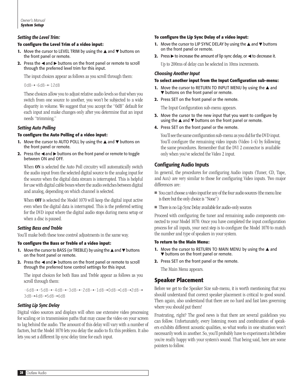 Outlaw Audio 1070 User Manual | Page 28 / 52