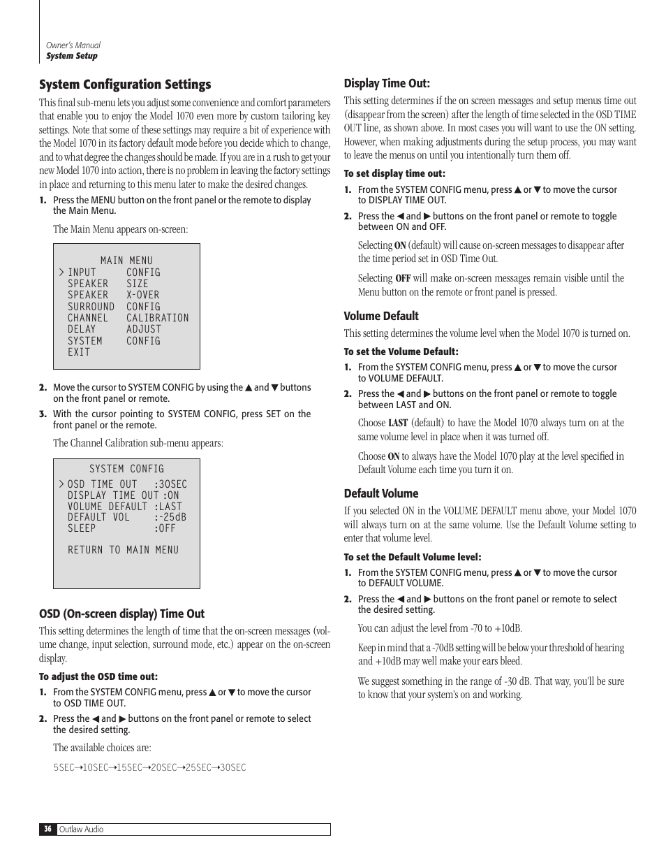 Outlaw Audio 1070 User Manual | Page 36 / 52