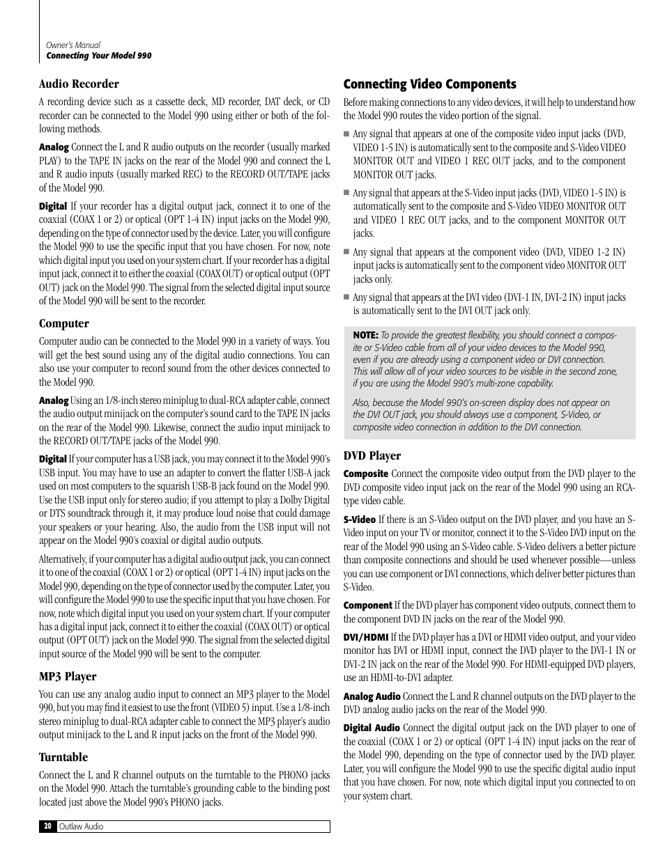 Outlaw Audio 990 User Manual | Page 20 / 52