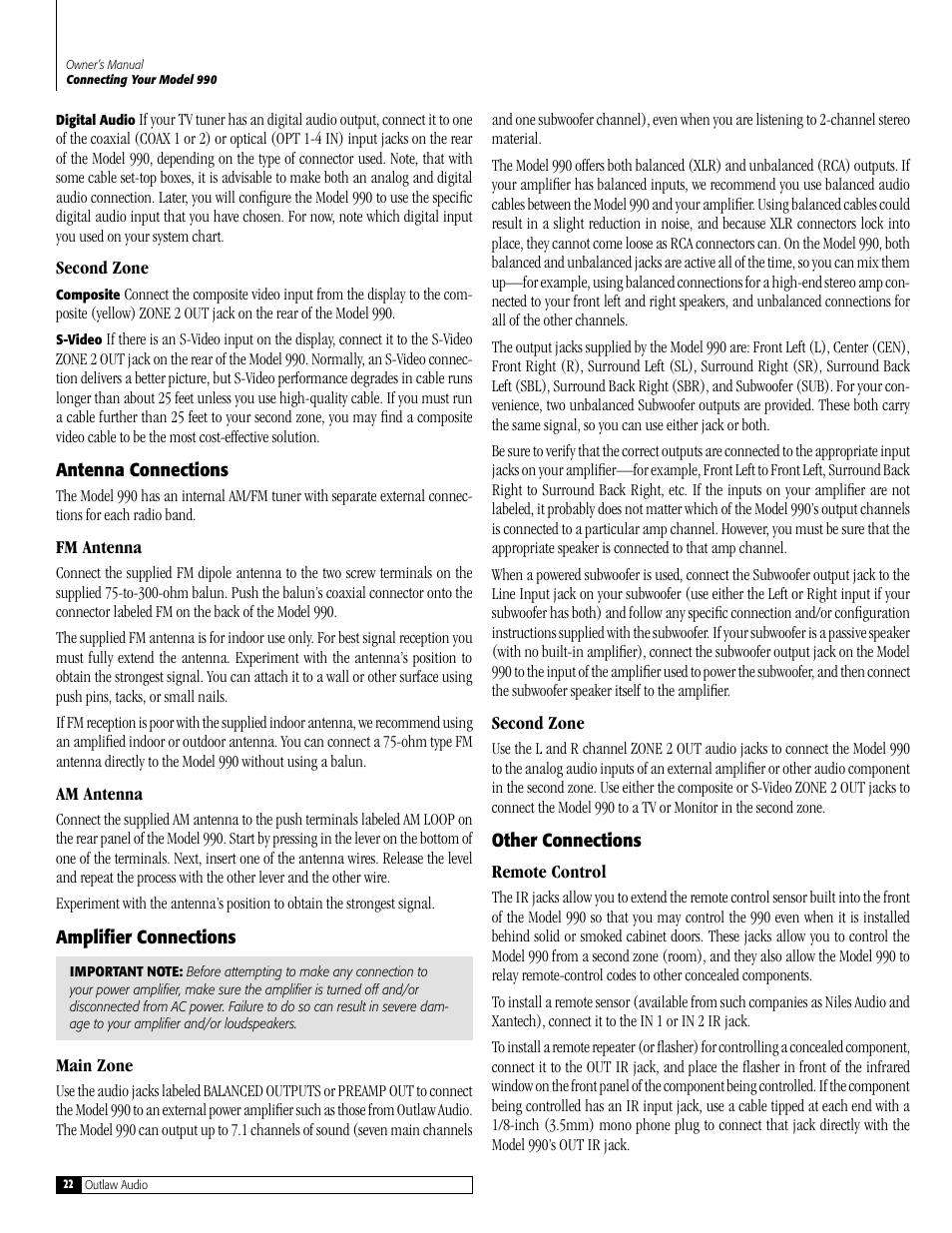 Outlaw Audio 990 User Manual | Page 22 / 52