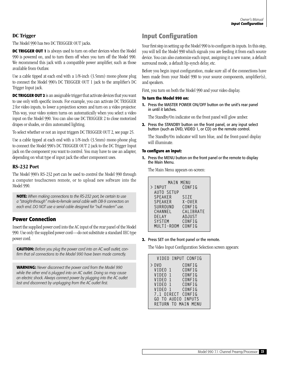 Input configuration | Outlaw Audio 990 User Manual | Page 23 / 52