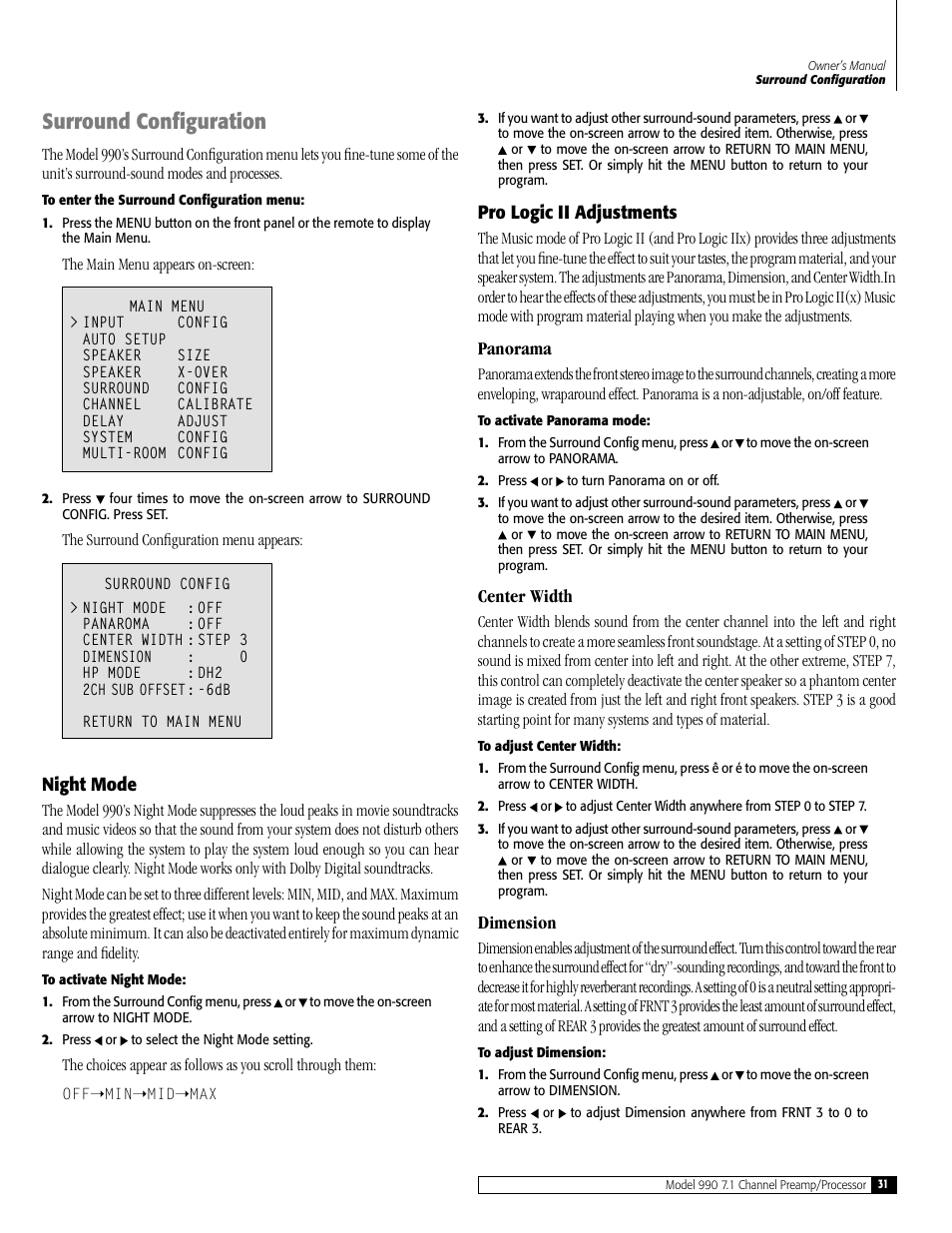 Surround configuration | Outlaw Audio 990 User Manual | Page 31 / 52