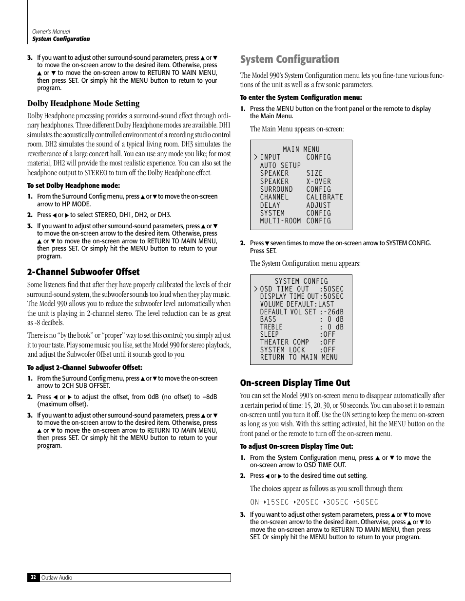 System configuration | Outlaw Audio 990 User Manual | Page 32 / 52