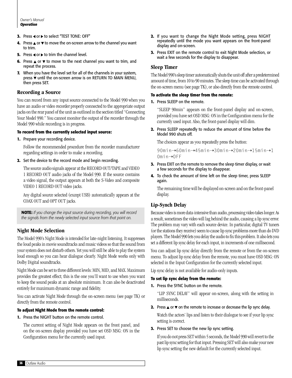 Outlaw Audio 990 User Manual | Page 36 / 52