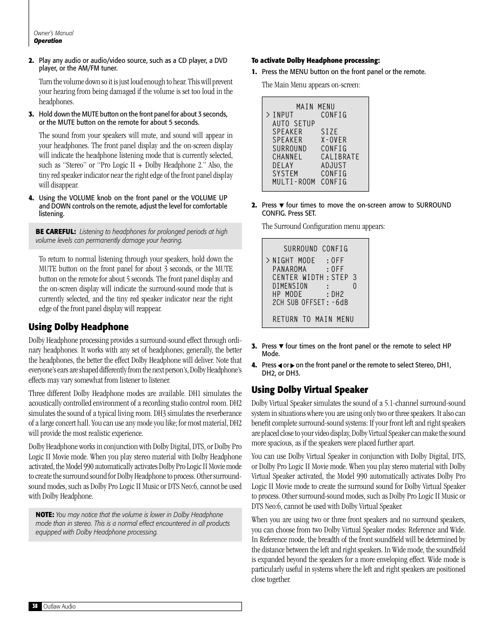 Outlaw Audio 990 User Manual | Page 38 / 52