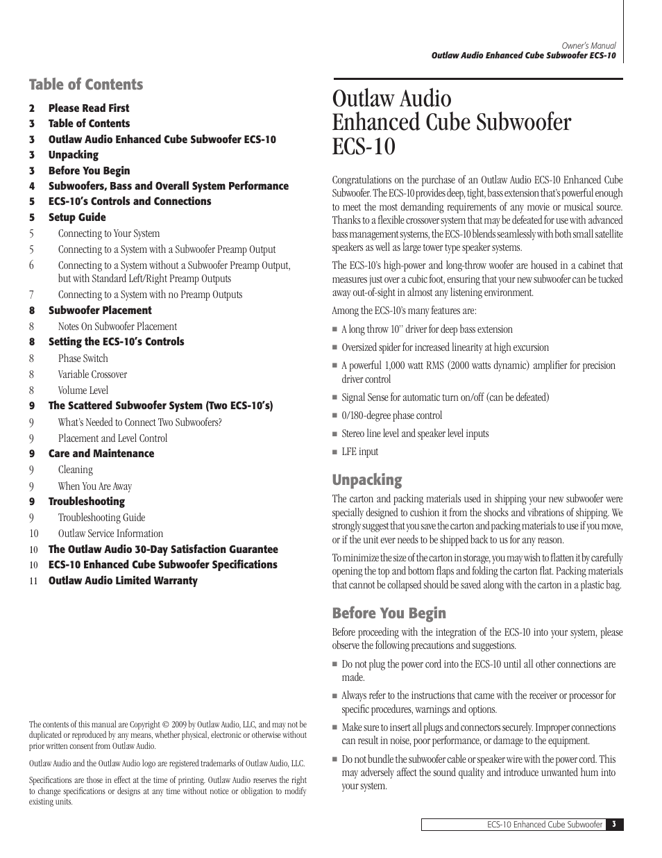 Outlaw Audio ECS-10 User Manual | Page 3 / 12