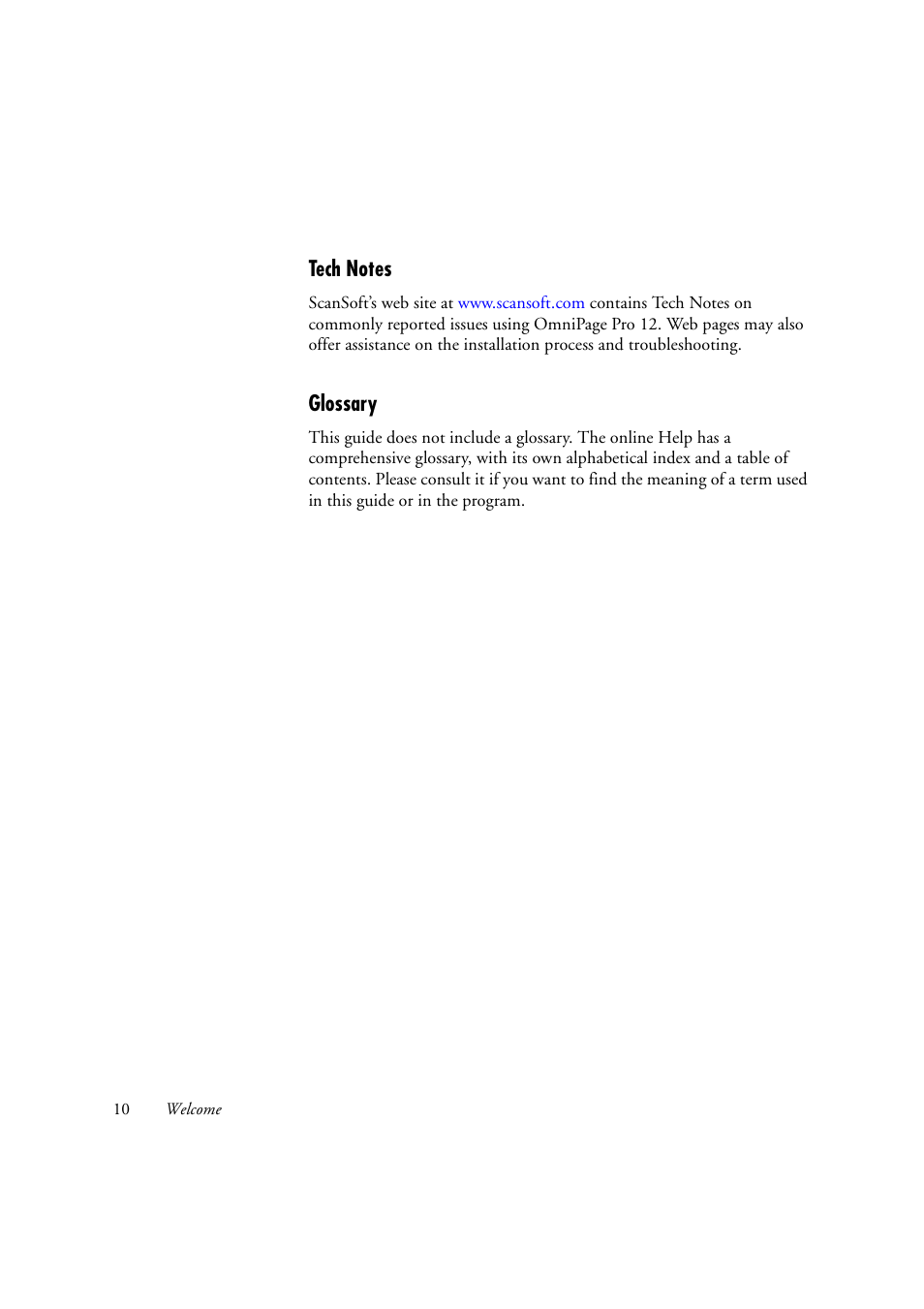 Tech notes, Glossary | OmniWare Pro 12 ScanSoft User Manual | Page 10 / 100